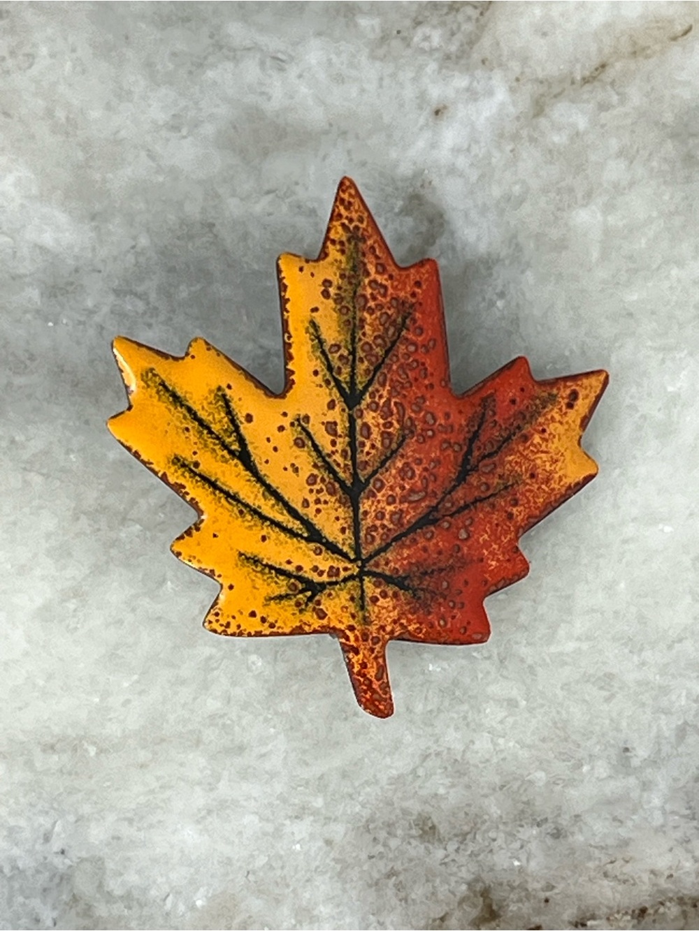 Vintage Maple Leaf Enamel Pin, Yellow, Orange & Black